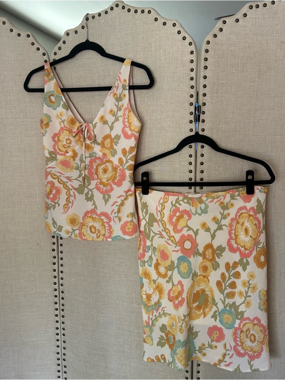 SOLD - Apricot Rio Floral 2 Piece Set Cami Midi Skirt Cottagecore Size P